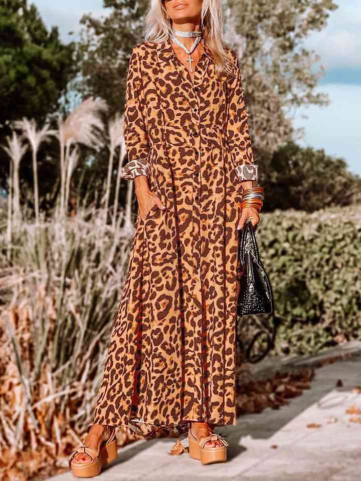 swvws Leopard Buttoned Maxi Dress