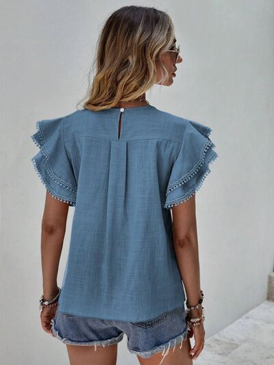 swvws Ruffled Cap Sleeve Round Neck Blouse