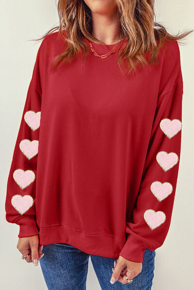 swvws Heart Round Neck Dropped Shoulder Sweatshirt