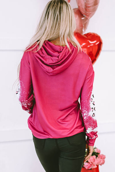 swvws LOVE Heart Drawstring Dropped Shoulder Hoodie