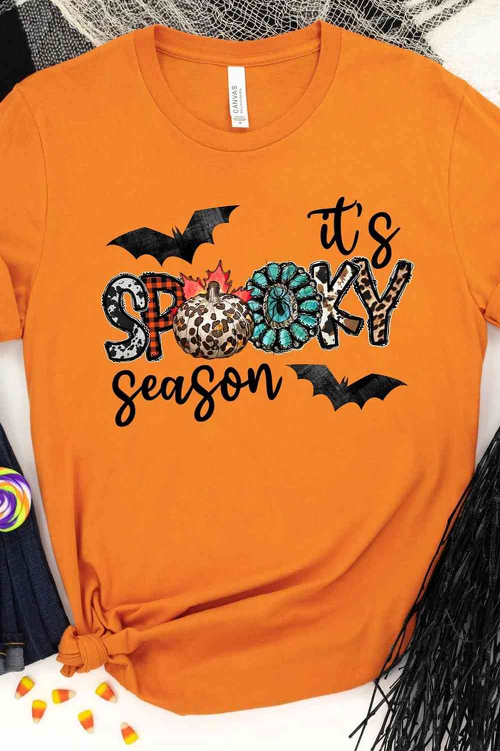 swvws Round Neck Short Sleeve IT'S SPOOKY SEASON Graphic T-Shirt