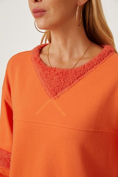 swvws Slit Round Neck Dropped Shoulder Sweatshirt