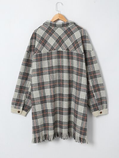 swvws Plus Size Plaid Button Up Dropped Shoulder Outerwear