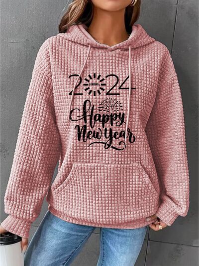 swvws Full Size 2024 HAPPY NEW YEAR Waffle-Knit Hoodie