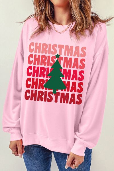 swvws CHRISTMAS Round Neck Dropped Shoulder Sweatshirt