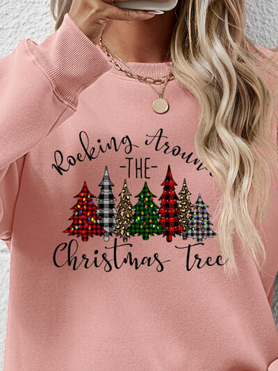 swvws Christmas Tree Graphic Round Neck Sweatshirt