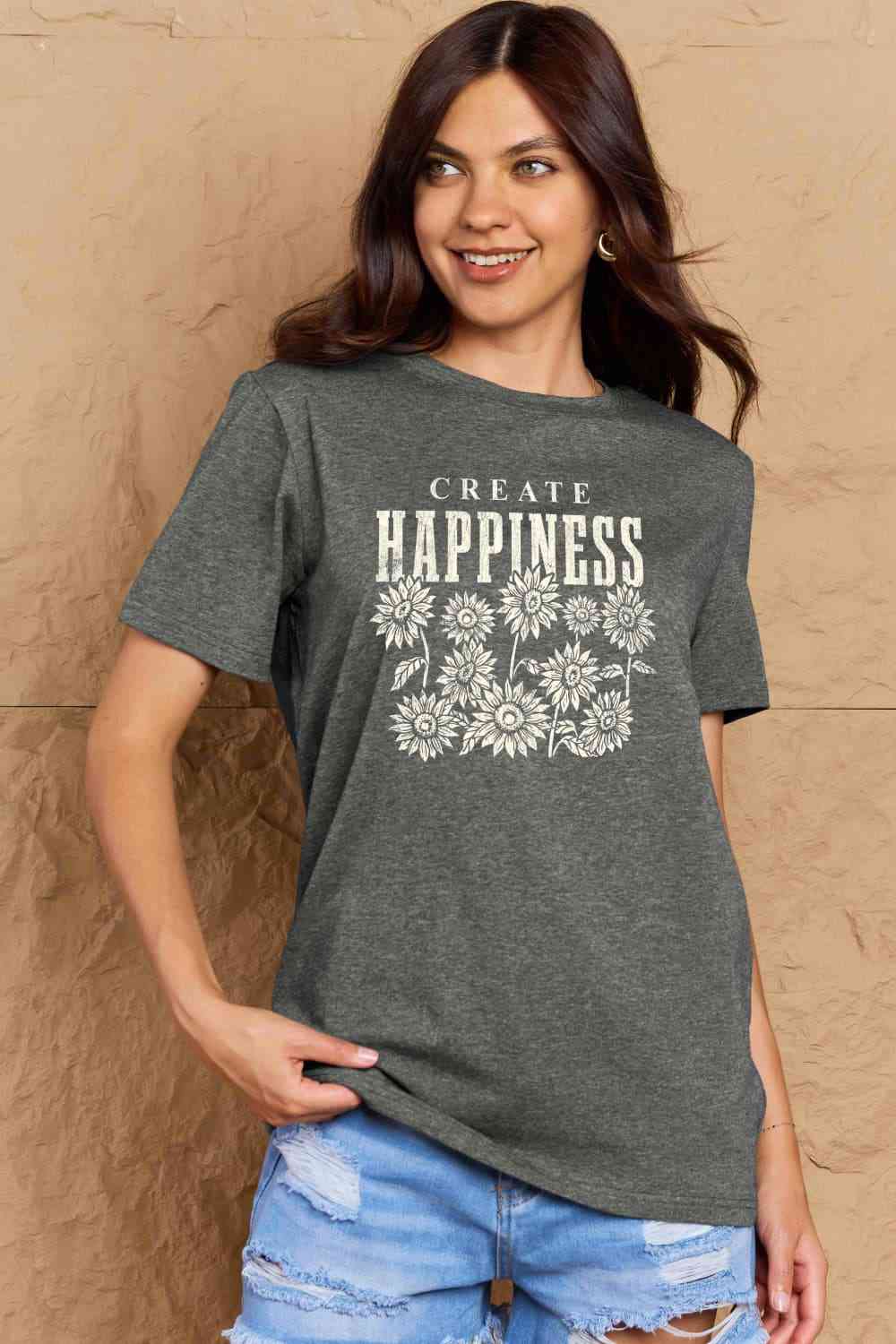 swvws Simply Love Full Size CREATE HAPPINESS Graphic Cotton T-Shirt