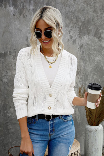 swvws Cable-Knit Button Up Dropped Shoulder Cardigan