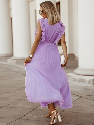 swvws Tied Surplice Cap Sleeve Pleated Dress