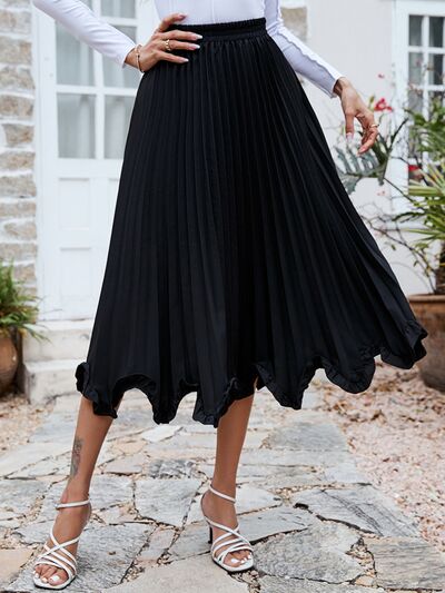 swvws Frill Trim Pleated Elastic Waist Skirt