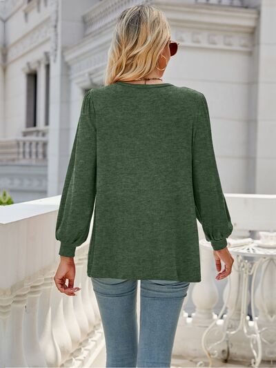 swvws Heathered Round Neck Lantern Sleeve Blouse