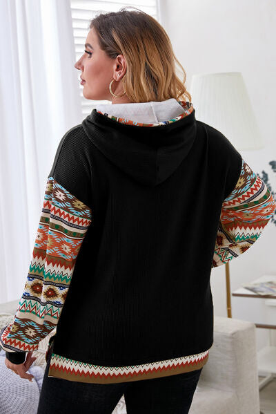 swvws Plus Size Waffle-Knit Geometric Dropped Shoulder Hoodie