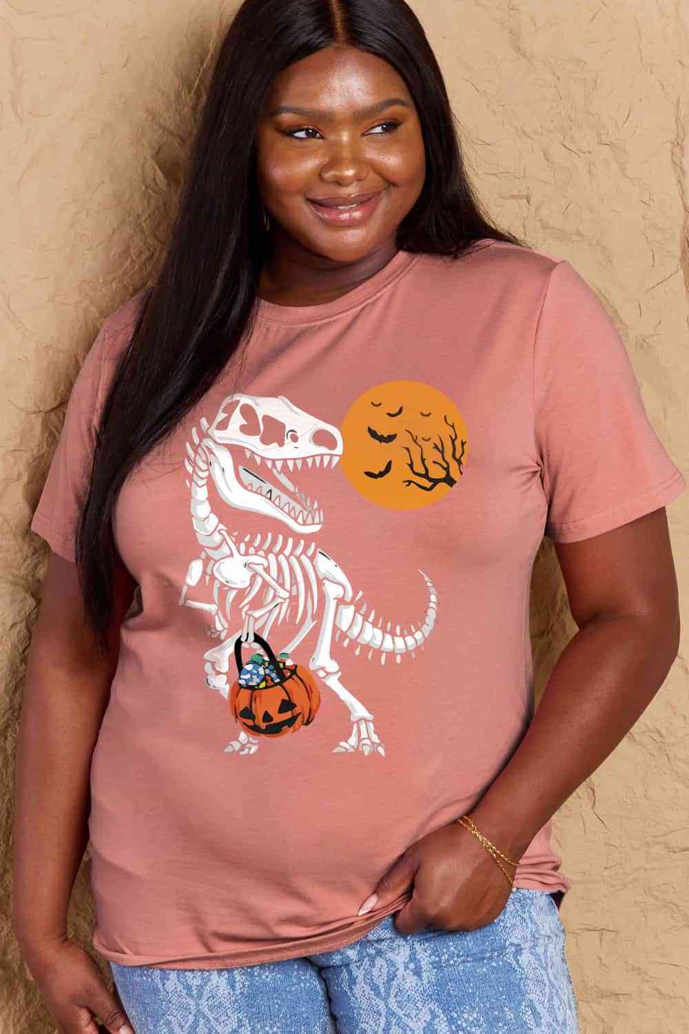 swvws Simply Love Full Size Dinosaur Skeleton Graphic Cotton T-Shirt