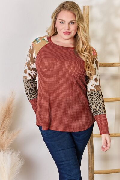 swvws Hailey & Co Full Size Leopard Waffle-Knit Blouse