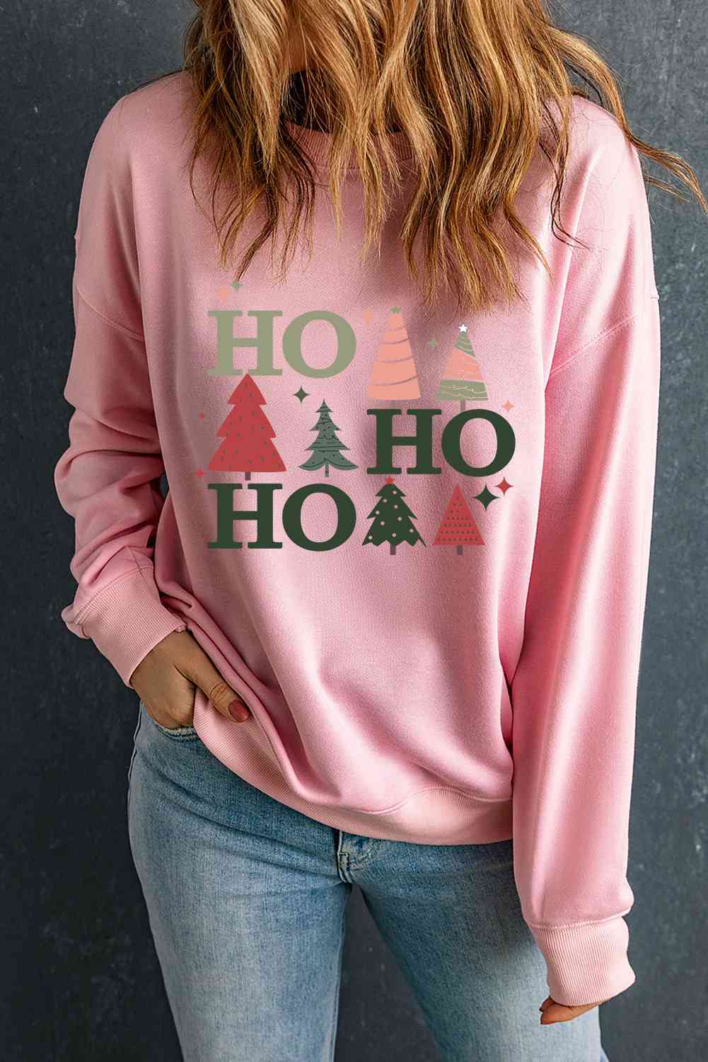 swvws Christmas Tree Graphic Dropped Shoulder Sweatshirt