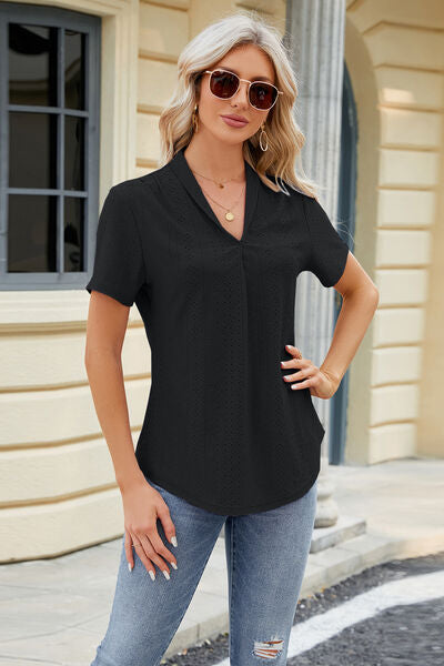 swvws Eyelet Short Sleeve Blouse