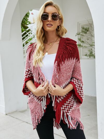 swvws Geometric Fringe Open Front Cardigan