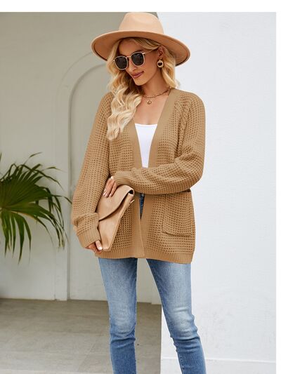 swvws Open Front Raglan Sleeve Pocketed Cardigan