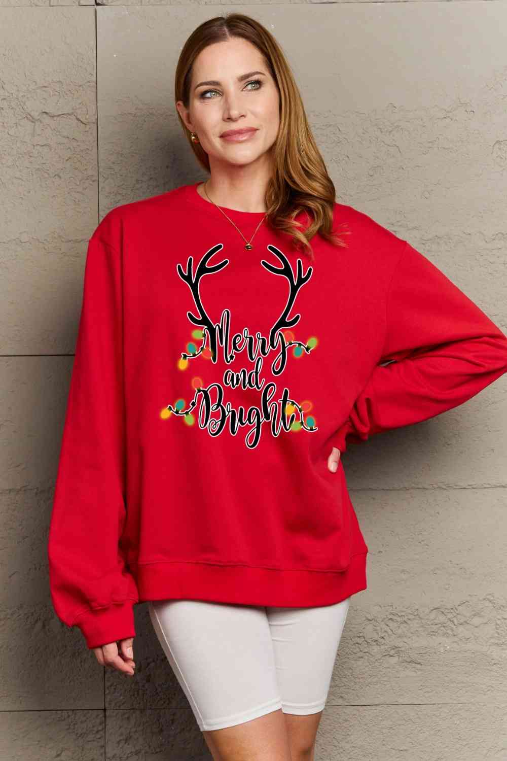 swvws Simply Love Full Size MERRY AND BRIGHT Graphic Sweatshirt