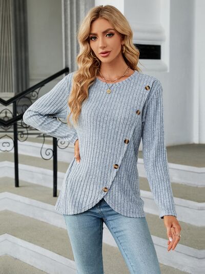 swvws Round Neck Long Sleeve Blouse