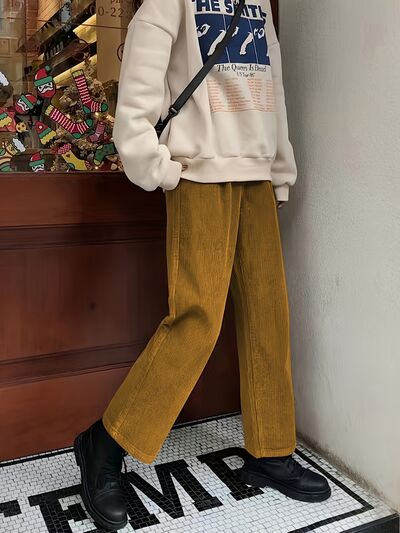 swvws Corduroy High Waist Cropped Straight Pants