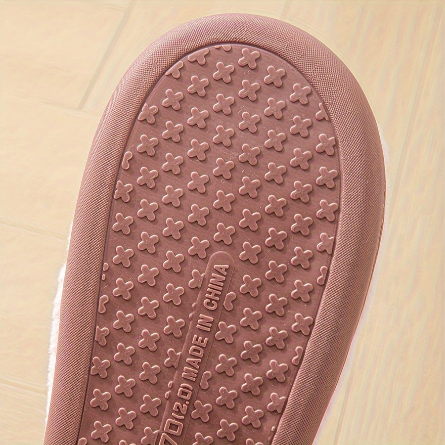 Letter Fluffy Soft Sole Slippers, Soft Sole Bedroom Plush Lined Cozy Shoes, Non-slip Floor Mute Shoes