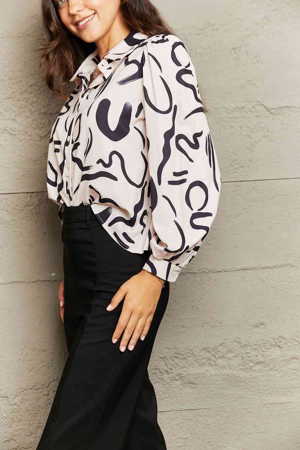 swvws Printed Collared Neck Button-Down Shirt