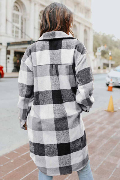 swvws Plaid Button Up Dropped Shoulder Coat