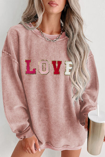 swvws LOVE Round Neck Dropped Shoulder Sweatshirt