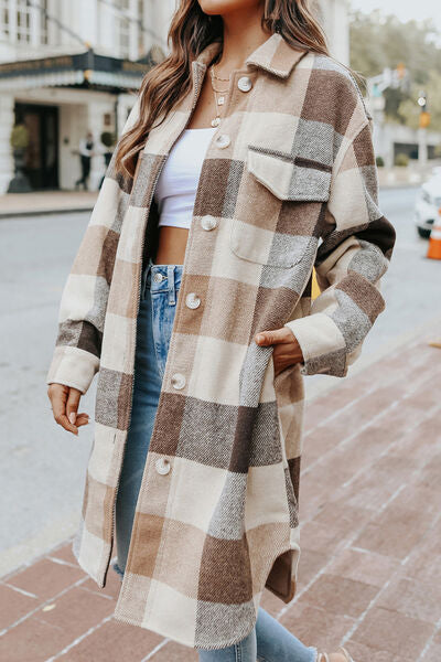 swvws Plaid Button Up Dropped Shoulder Coat