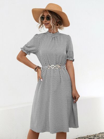 swvws Printed Mock Neck Flounce Sleeve Dress