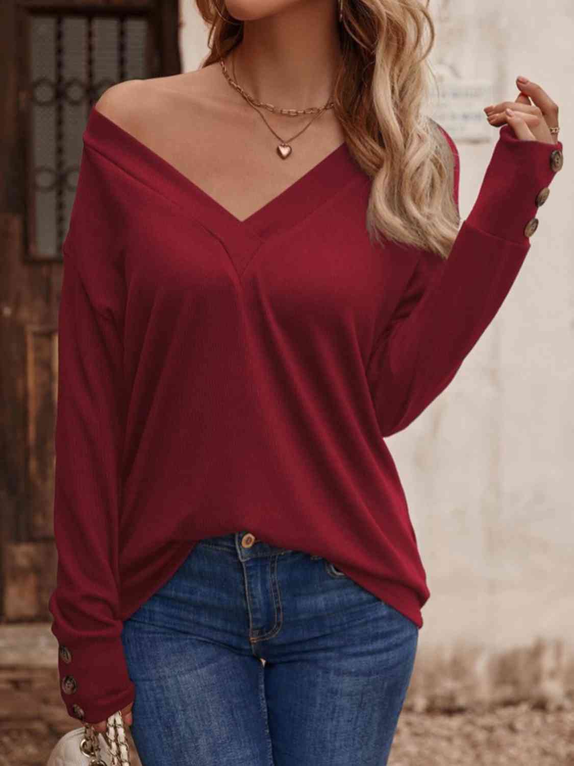 swvws V-Neck Long Sleeve Top