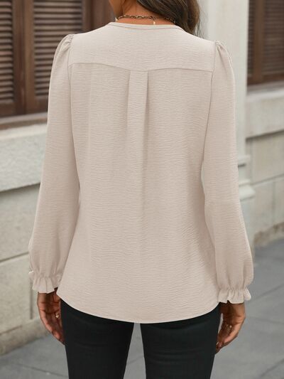 swvws Notched Flounce Sleeve Blouse