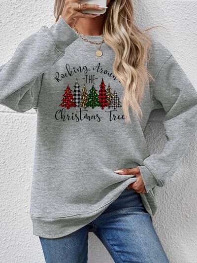 swvws Christmas Tree Graphic Round Neck Sweatshirt