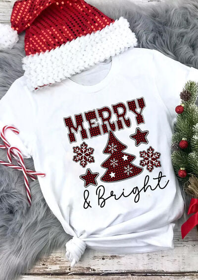 swvws MERRY & BRIGHT Round Neck Short Sleeve T-Shirt