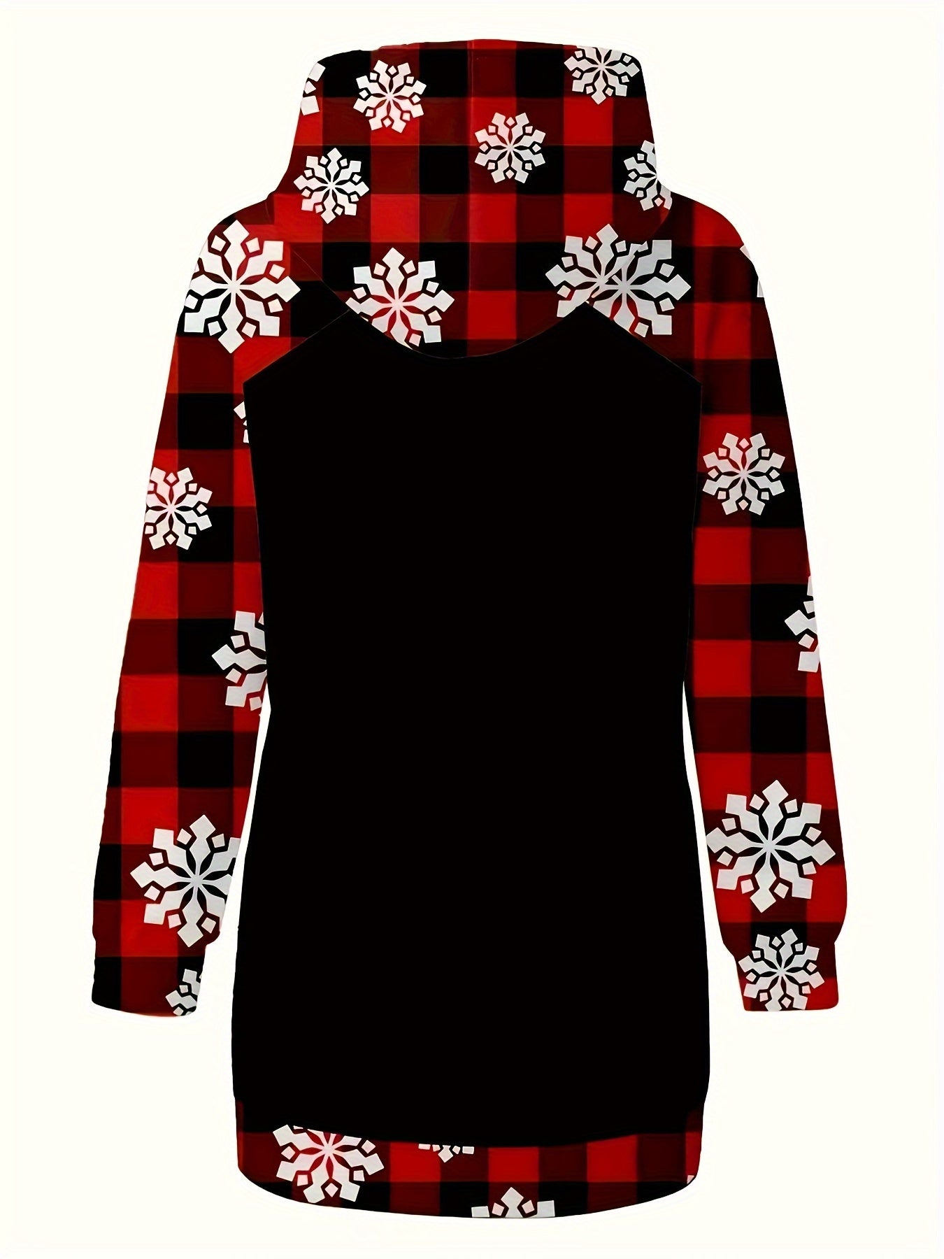 Christmas Reindeer Print Hoodie Dress for Women - Casual Polyester Flannel Fitted Dress with Santa Hat and Snowflake Pattern, Adult Winter Holiday Fashion