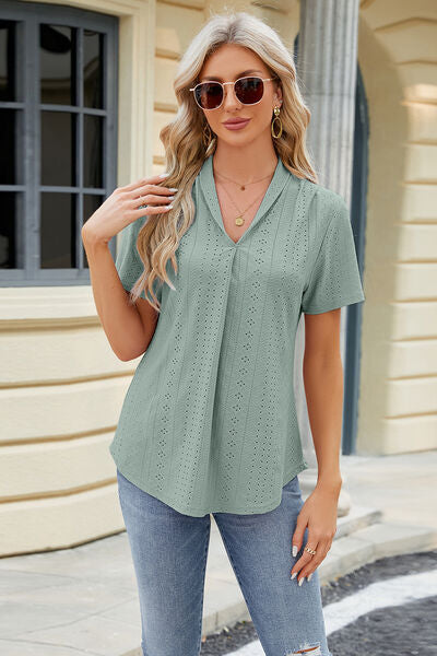 swvws Eyelet Short Sleeve Blouse