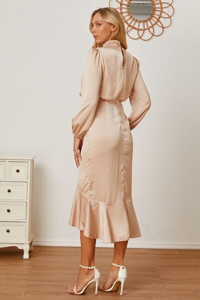 swvws Mock Neck Ruffled Asymmetrical Dress