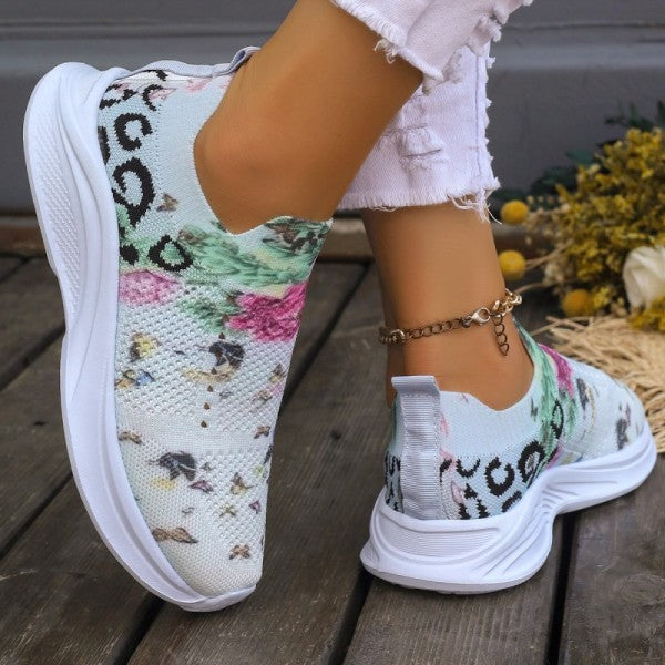 swvws - White Casual Patchwork Printing Round Mesh Breathable Comfortable Out Door Shoes