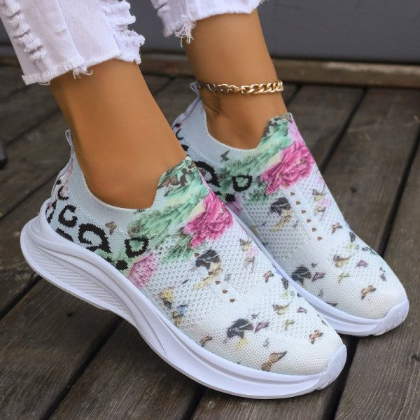 swvws - White Casual Patchwork Printing Round Mesh Breathable Comfortable Out Door Shoes