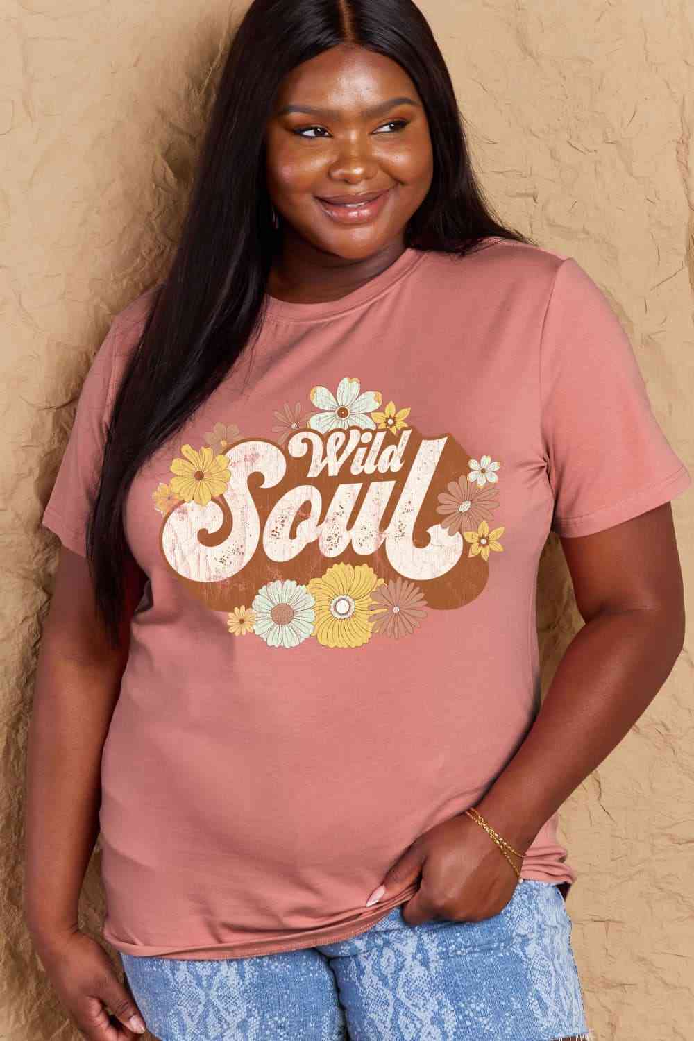 swvws Simply Love Full Size WILD SOUL Graphic Cotton T-Shirt