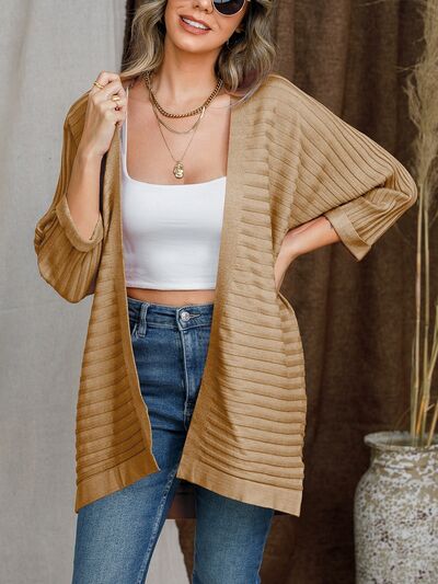 swvws Striped Open Front Knit Cardigan