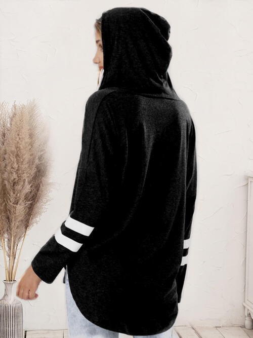 swvws Striped V-Neck Drastring Hoodie