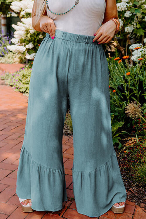 swvws Plus Size Ruffle Hem Wide Leg Pants