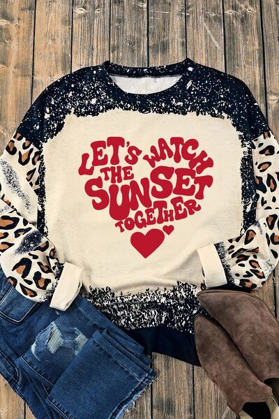 swvws LET'S WATCH THE SUNSET TOGETHER Leopard Round Neck Sweatshirt