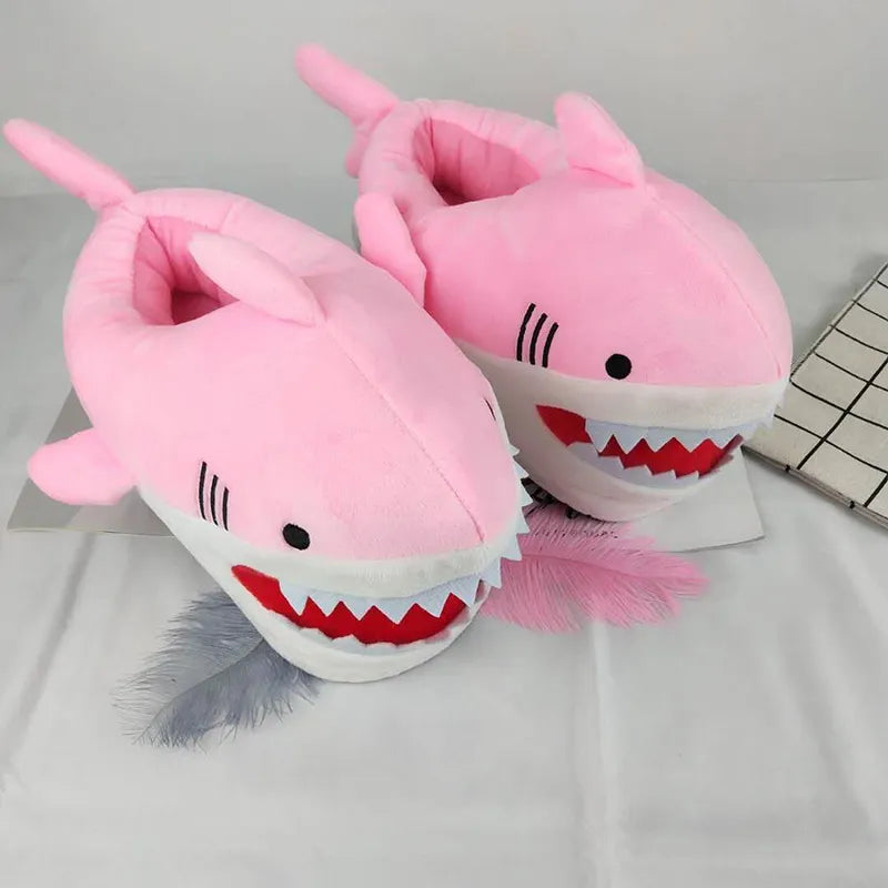 Funny Fuzzy Shark Slippers Girls Novelty Indoor Fish Shoes Women Pink Furry Slippers Female Plush Home Shoes Animal Flip Flops