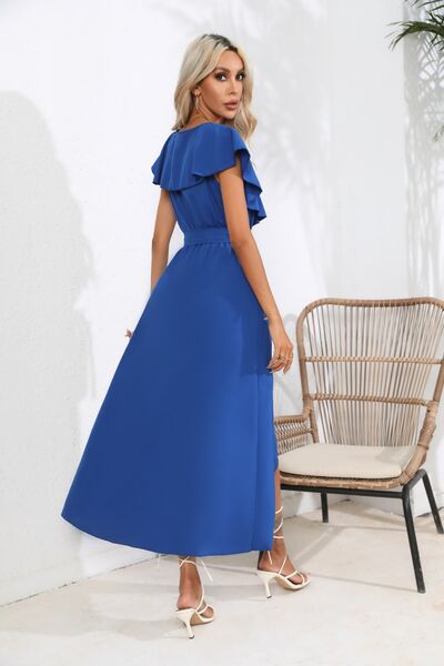 swvws Ruffled Tied V-Neck Midi Dress