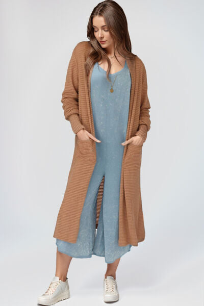 swvws Open Front Long Sleeve Longline Slit Cardigan