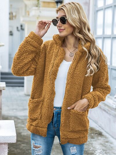 swvws Fuzzy Zip Up Pocketed Jacket