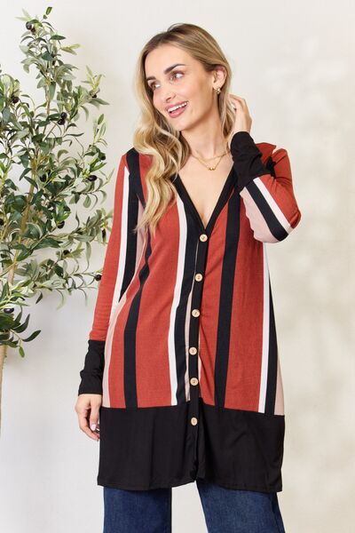 swvws Celeste Full Size Striped Button Up Long Sleeve Cardigan